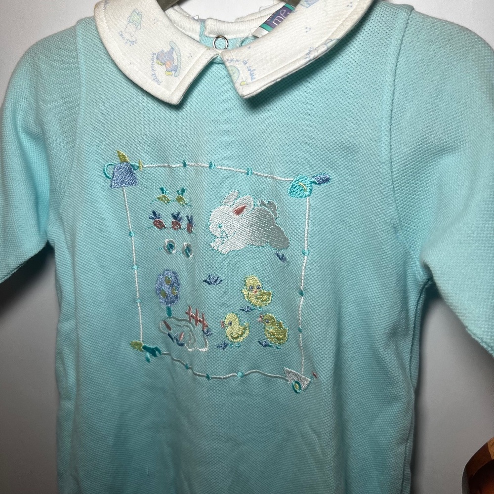 Vintage 90s NWT Dead Stock Collared Garden Vibrant Blue Bunny Spring Sleeper